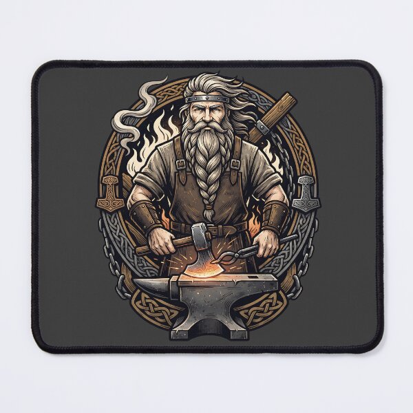 Item preview, Bearded Viking Blacksmith Forging Axe Art designed and sold by MythicCotton.