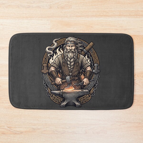 Item preview, Bearded Viking Blacksmith Forging Axe Art designed and sold by MythicCotton.