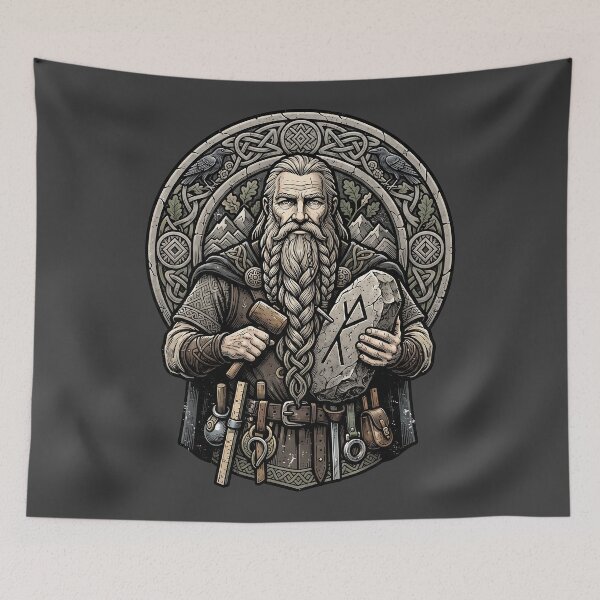 Item preview, Bearded Viking Rune Carver Mythic Art designed and sold by MythicCotton.
