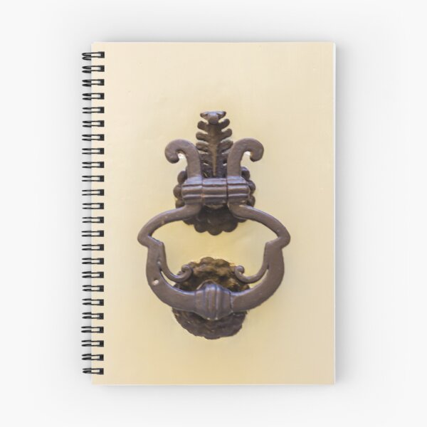 Item preview, Antique Iron Door Knocker On Pale Wooden Door With Ornate Vintage Design And Patina designed and sold by Nmallia.