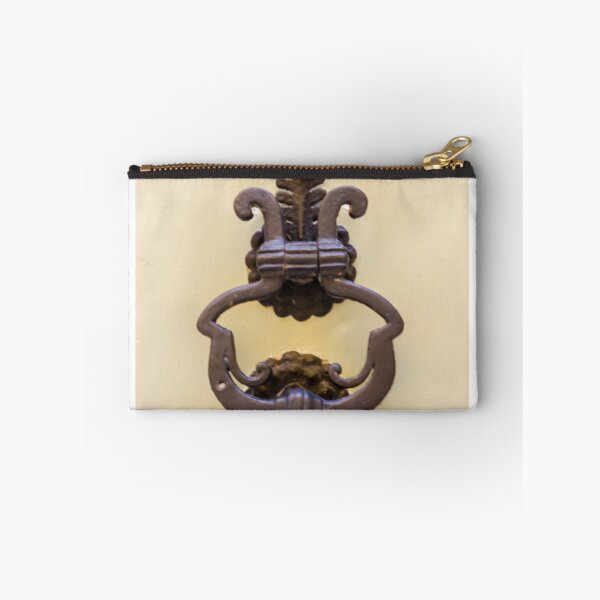 Item preview, Antique Iron Door Knocker On Pale Wooden Door With Ornate Vintage Design And Patina designed and sold by Nmallia.