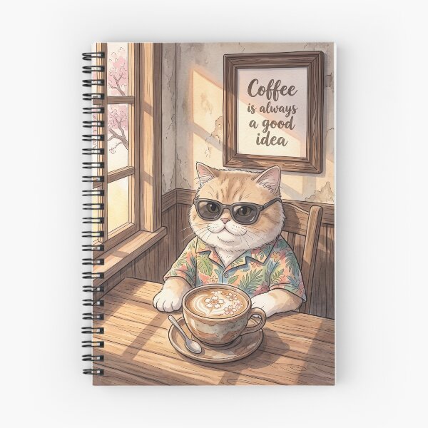 Item preview, Cat drinking coffee with sunglasses, cozy watercolor style illustration designed and sold by TheCoolCatsMx.