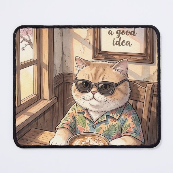 Item preview, Cat drinking coffee with sunglasses, cozy watercolor style illustration designed and sold by TheCoolCatsMx.