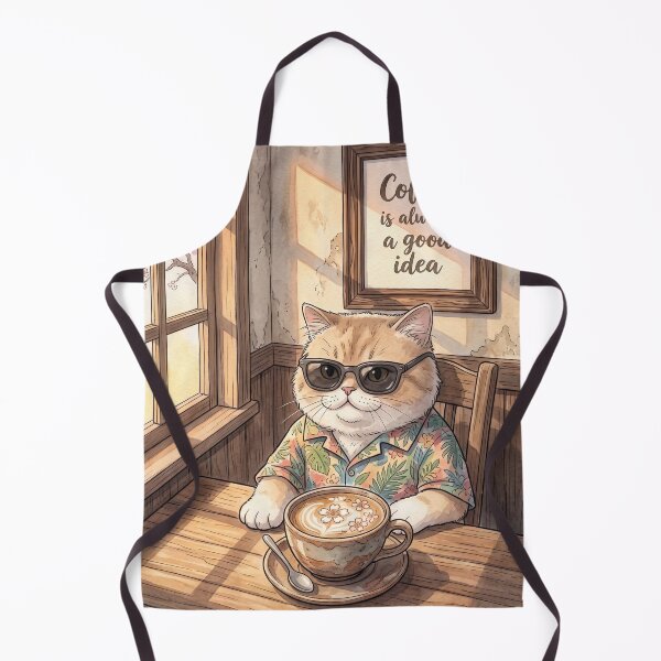 Item preview, Cat drinking coffee with sunglasses, cozy watercolor style illustration designed and sold by TheCoolCatsMx.