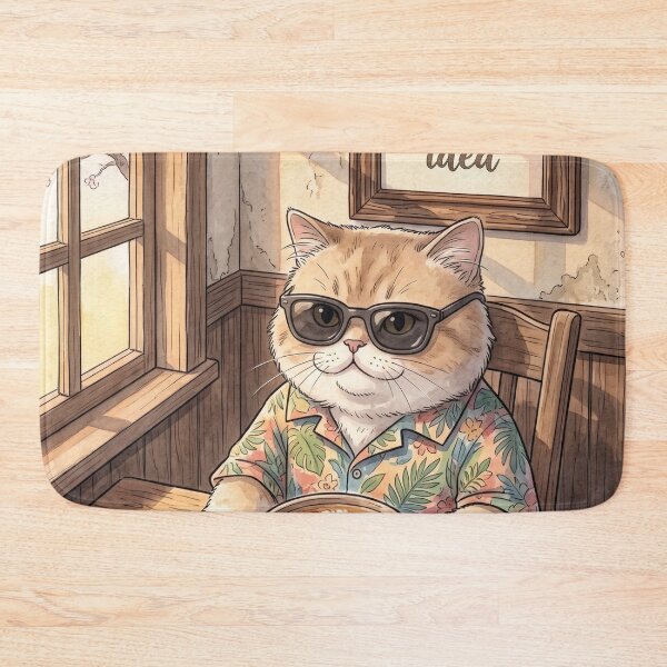 Item preview, Cat drinking coffee with sunglasses, cozy watercolor style illustration designed and sold by TheCoolCatsMx.