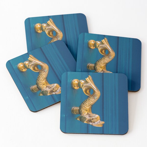 Item preview, Brass Dolphin Door Knocker On Blue Wooden Door Vintage Nautical Entrance Detail designed and sold by Nmallia.