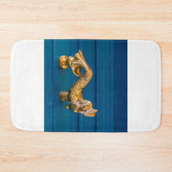 Item preview, Brass Dolphin Door Knocker On Blue Wooden Door Vintage Nautical Entrance Detail designed and sold by Nmallia.