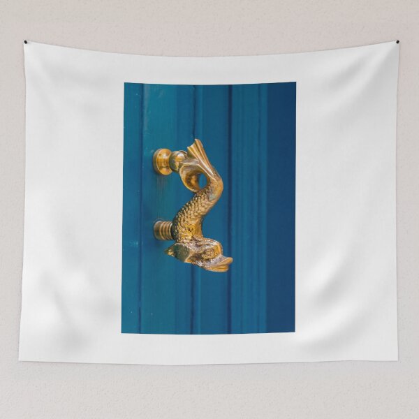 Item preview, Brass Dolphin Door Knocker On Blue Wooden Door Vintage Nautical Entrance Detail designed and sold by Nmallia.