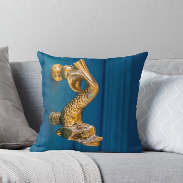 Item preview, Brass Dolphin Door Knocker On Blue Wooden Door Vintage Nautical Entrance Detail designed and sold by Nmallia.