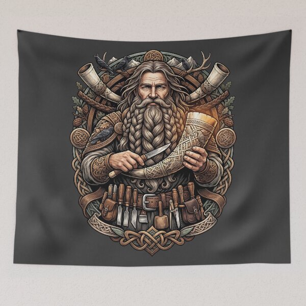 Item preview, Bearded Viking Carver Ceremonial Horn Art designed and sold by MythicCotton.