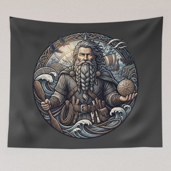 Item preview, Bearded Viking Navigator Sun Compass Art designed and sold by MythicCotton.