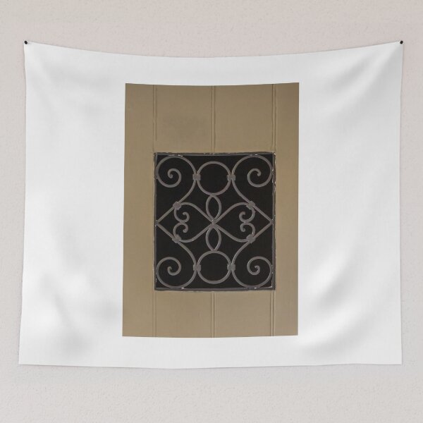Item preview, Decorative Metal Grille Vent On Beige Wooden Panel Interior Wall Detail With Ornate Scrollwork designed and sold by Nmallia.