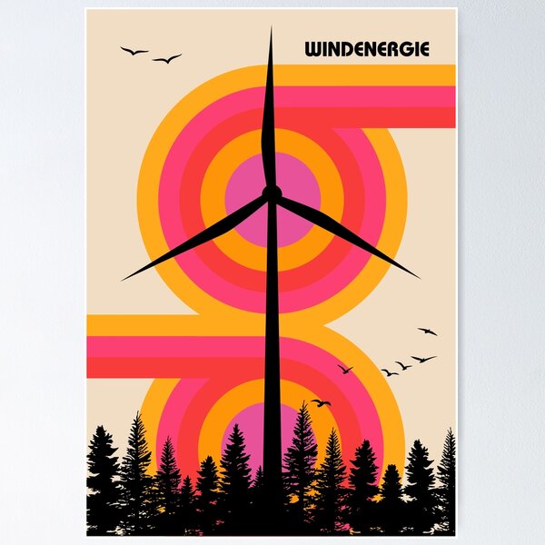Item preview, Windenergie Retro Mid Century Modern Renewable Energy Art designed and sold by Volt Junkies.