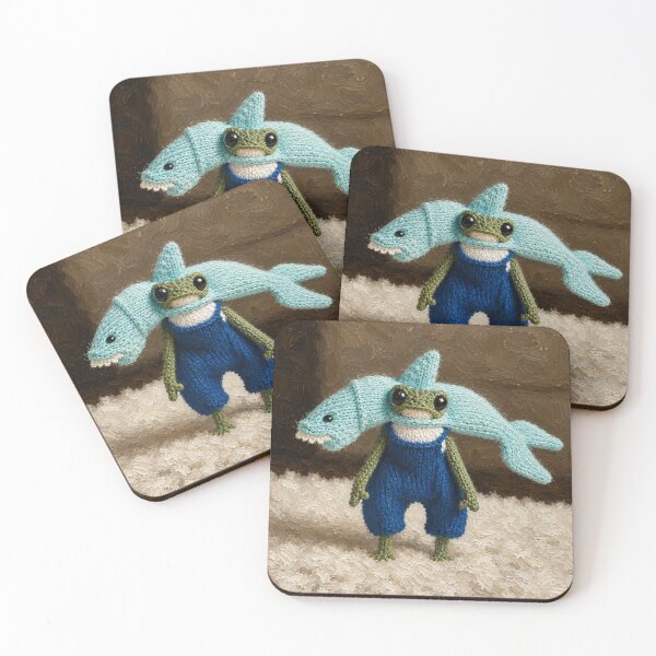 Item preview, grumpy Knit frog in shark hat designed and sold by donchago.