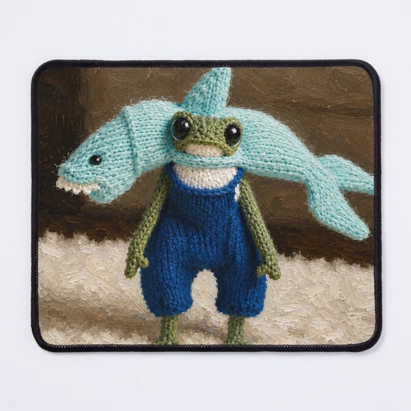 Item preview, grumpy Knit frog in shark hat designed and sold by donchago.