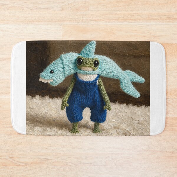 Item preview, grumpy Knit frog in shark hat designed and sold by donchago.
