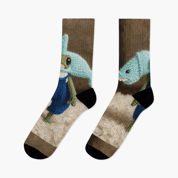 Item preview, grumpy Knit frog in shark hat designed and sold by donchago.