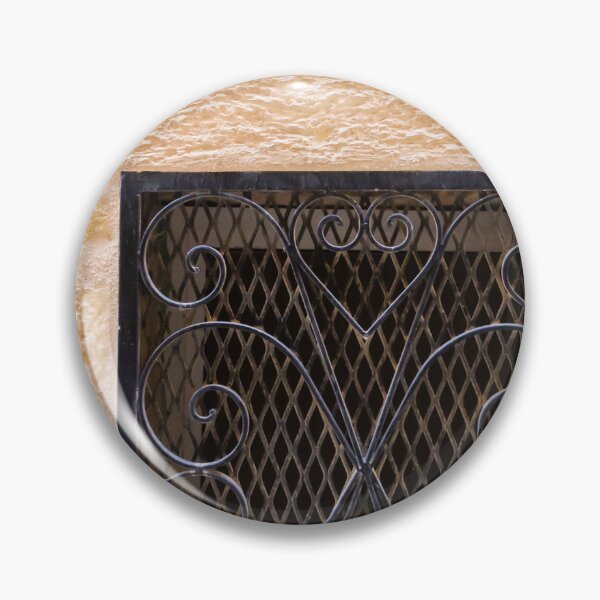 Item preview, Wrought Iron Window Grill Set in Textured Beige Stone Wall, Decorative Mediterranean Architecture Detail designed and sold by Nmallia.