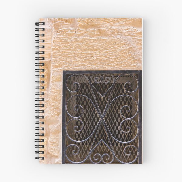 Item preview, Wrought Iron Window Grill Set in Textured Beige Stone Wall, Decorative Mediterranean Architecture Detail designed and sold by Nmallia.