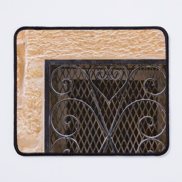 Item preview, Wrought Iron Window Grill Set in Textured Beige Stone Wall, Decorative Mediterranean Architecture Detail designed and sold by Nmallia.