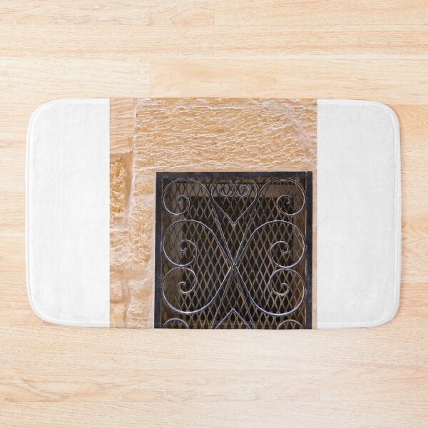 Item preview, Wrought Iron Window Grill Set in Textured Beige Stone Wall, Decorative Mediterranean Architecture Detail designed and sold by Nmallia.