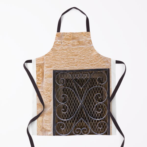 Item preview, Wrought Iron Window Grill Set in Textured Beige Stone Wall, Decorative Mediterranean Architecture Detail designed and sold by Nmallia.