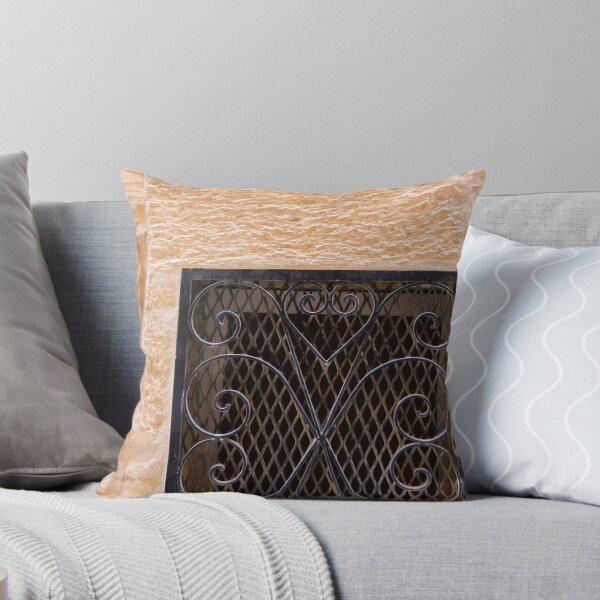 Item preview, Wrought Iron Window Grill Set in Textured Beige Stone Wall, Decorative Mediterranean Architecture Detail designed and sold by Nmallia.