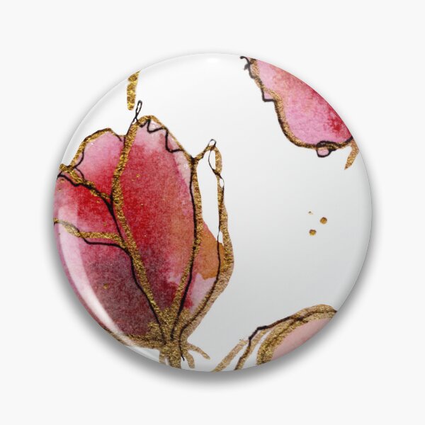 Item preview, Three Pink Blooms with Gold Outlines - Handpainted Watercolor Floral Design designed and sold by WaterColorCats1.