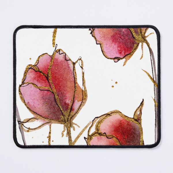 Item preview, Three Pink Blooms with Gold Outlines - Handpainted Watercolor Floral Design designed and sold by WaterColorCats1.