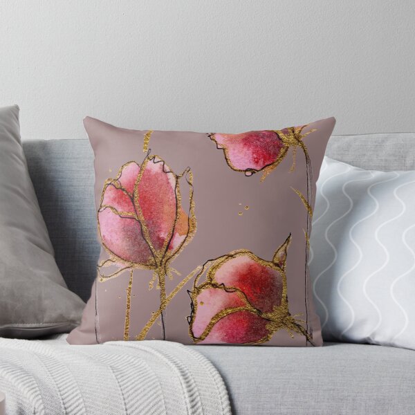 Item preview, Three Pink Blooms with Gold Outlines - Handpainted Watercolor Floral Design designed and sold by WaterColorCats1.