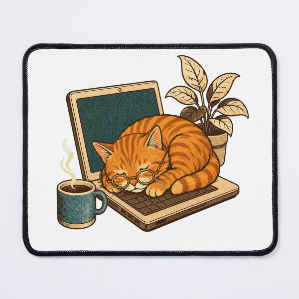 Item preview, Pawsed for a Meeting | Retro Work From Home Cat designed and sold by Pattern Heaven.