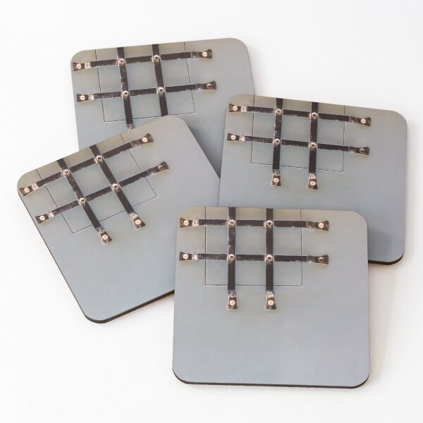 Item preview, Black Metal Grid Hatch On Pale Blue Door With Small Square Access Panel And Weathered Hardware designed and sold by Nmallia.