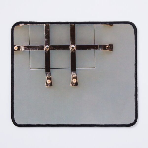 Item preview, Black Metal Grid Hatch On Pale Blue Door With Small Square Access Panel And Weathered Hardware designed and sold by Nmallia.
