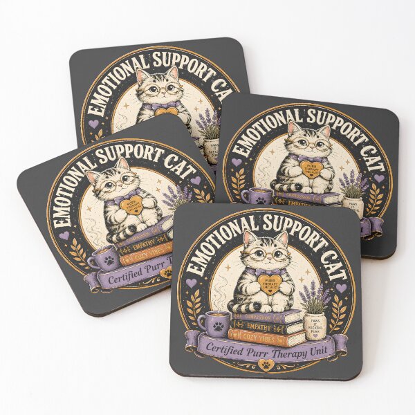 Item preview, Emotional Support Cat Shirt  Certified Purr Therapy Unit Vintage Retro Cute Book Lover Cat Design designed and sold by  MAD's Recreation Studio.