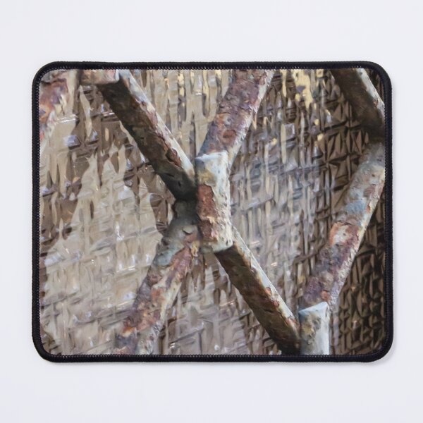 Item preview, Rusty Metal Grille Over Patterned Glass Window, Aged Industrial Lattice Close-Up Texture designed and sold by Nmallia.