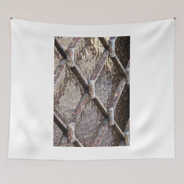 Item preview, Rusty Metal Grille Over Patterned Glass Window, Aged Industrial Lattice Close-Up Texture designed and sold by Nmallia.