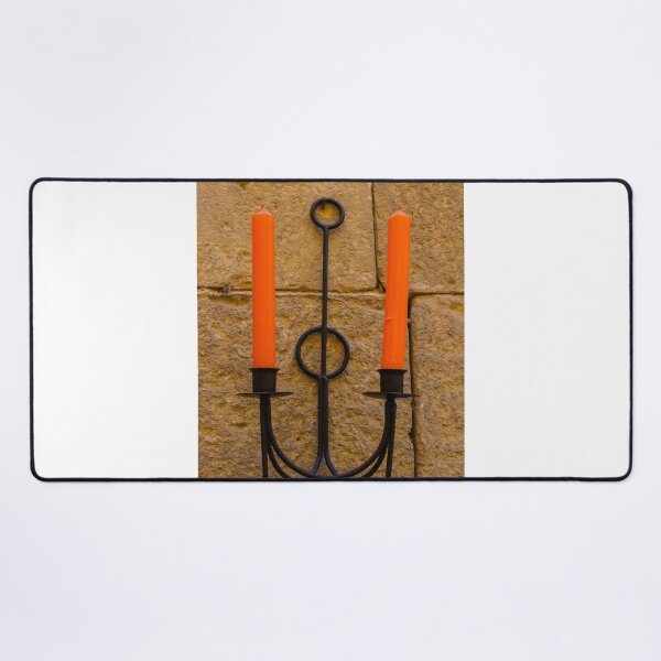 Item preview, Orange Candle Sconce On Stone Wall — Rustic Iron Holder With Twin Candles And Warm Texture designed and sold by Nmallia.