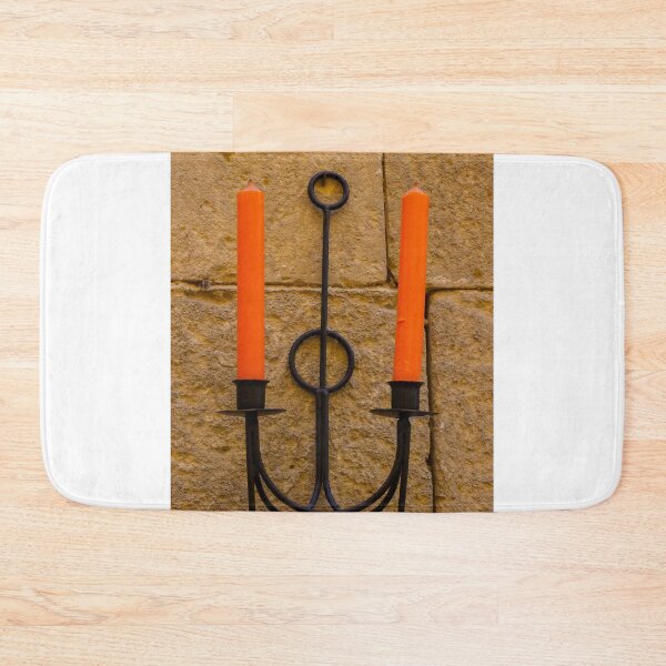 Item preview, Orange Candle Sconce On Stone Wall — Rustic Iron Holder With Twin Candles And Warm Texture designed and sold by Nmallia.