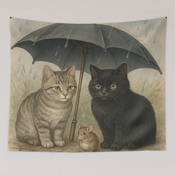 Item preview, Two Manx Cats and a Mouse in the Rain designed and sold by TinCatOutPost.
