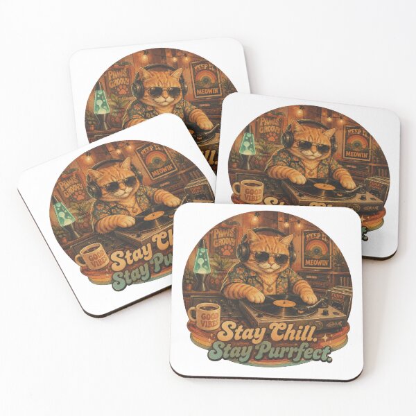 Item preview, Stay Chill Stay Purrfect Cat DJ Retro Estetika designed and sold by olenapetol.