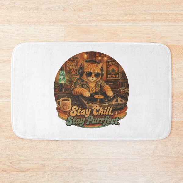 Item preview, Stay Chill Stay Purrfect Cat DJ Retro Estetika designed and sold by olenapetol.