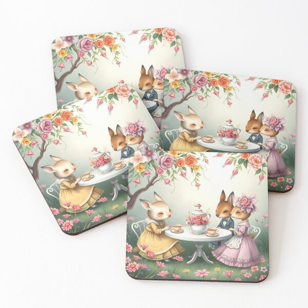 Item preview, Vintage Bunny Garden Tea Party Whimsical Floral Illustration designed and sold by RelinCreates.