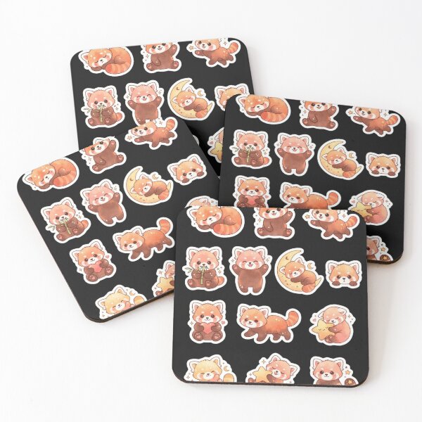 Aperçu de l'œuvre Adorable lot de pandas roux - Stickers kawaii tout doux avec étoiles et lunes créée et vendue par yanderedev.
