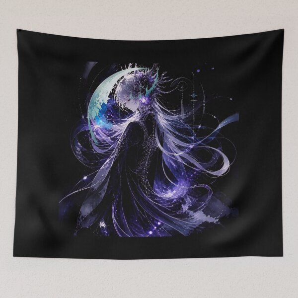Artikelvorschau, Celestial Moon Goddess Fantasy Art – Cosmic Purple Magic Illustration entworfen und verkauft von DervoTeck2767.