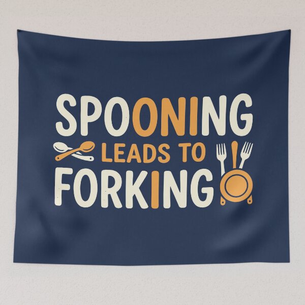 Item preview, Spooning Leads To Forking Funny Kitchen Cutlery Pun designed and sold by Amir Faysal.