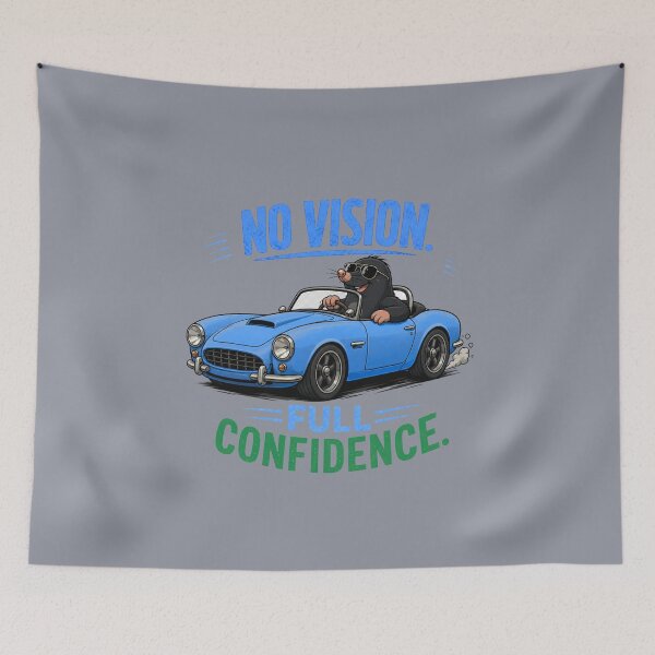 Item preview, No Vision. Full Confidence. – Funny Mole Driving Blue Convertible Cartoon T-Shirt designed and sold by Aimetoi.