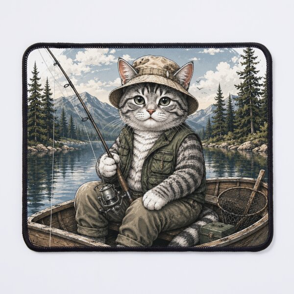 Item preview, Cute Fishing Cat in a Boat designed and sold by LovePrintArt.