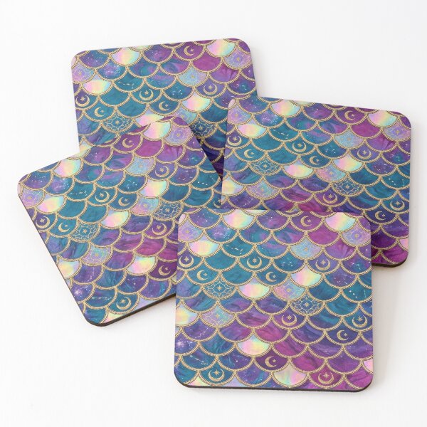Item preview, Celestial Mermaid Moon & Stars Gold Purple Pastel Fantasy Mermaid Art designed and sold by MoqunaDesign.