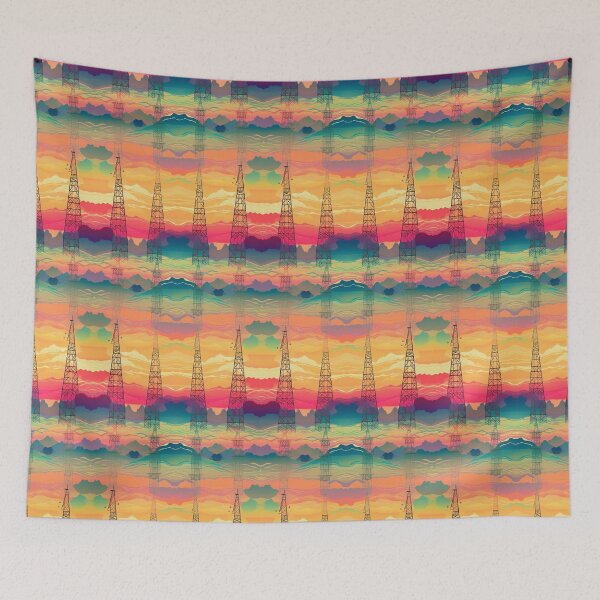 Item preview, Mirrored Sunset Industrial Lattice Towers designed and sold by pinkal.
