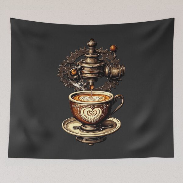 Item preview, Barista Mechanics – Vintage Bronze Espresso Machine & Heart Latte Art designed and sold by Shift-Bloom.